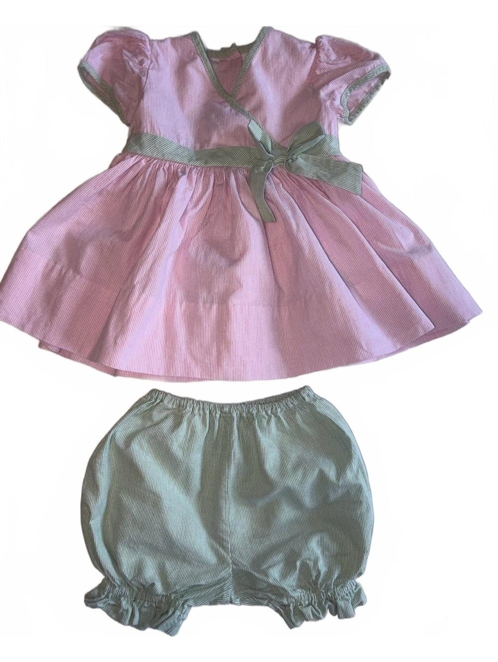 Strasburg Pink Dress with Mint Trim and Bloomers